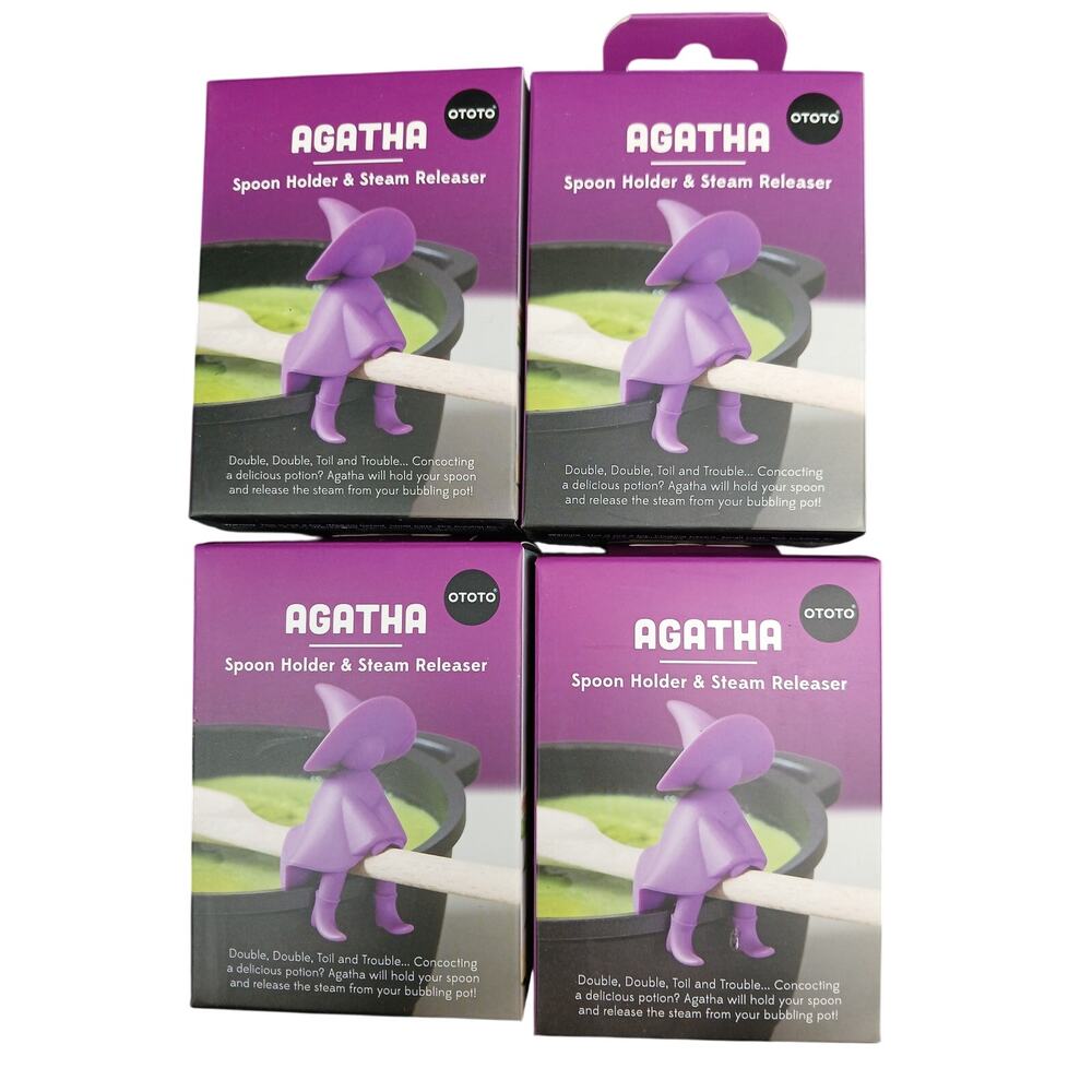 SET OF 4 Agatha Witch Spoon Holder & Steam Releaser Ototo Halloween Kitchen NEW